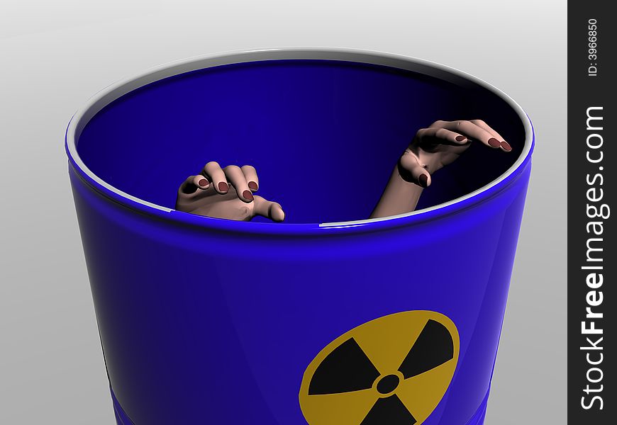 In a barrel with a radioactive symbol