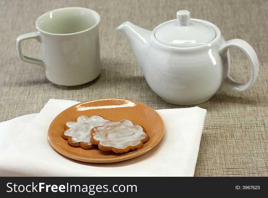 Sugar cookies and a cup of tea. Sugar cookies and a cup of tea