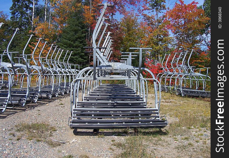 Lift chairs grounded at Searchmont before the beginning of the season. Lift chairs grounded at Searchmont before the beginning of the season.