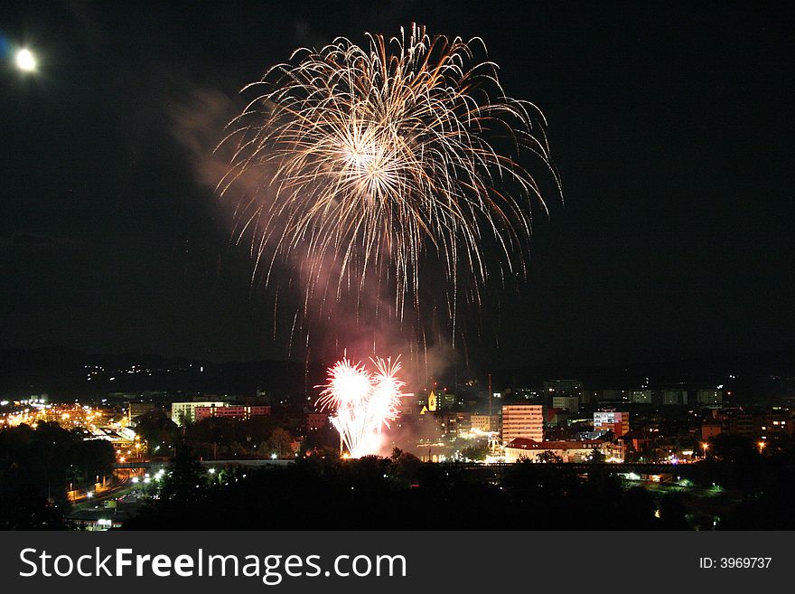 Fireworks at the krichtag in Villach