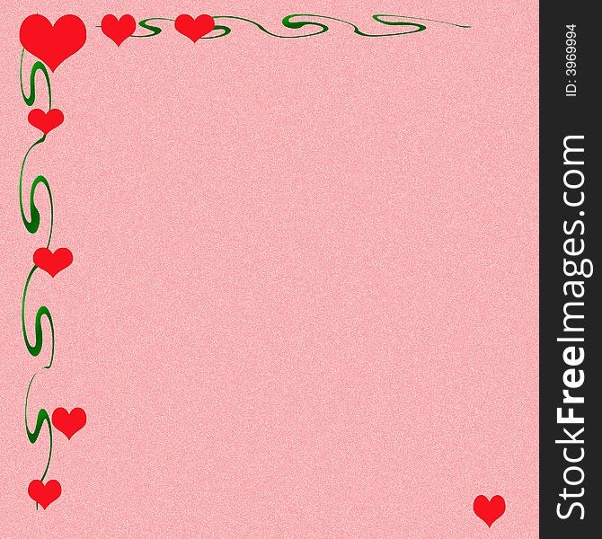 Valentine hearts and vines border pink background. Valentine hearts and vines border pink background