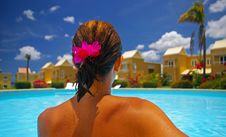 Woman Sitting By Edge Of Pool Stock Image Woman Sitting By Edge Of Pool Stock Image