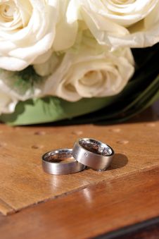 Wedding Rings On Chair With White Roses Royalty Free Stock Photos Wedding Rings On Chair With White Roses Royalty Free Stock Photos