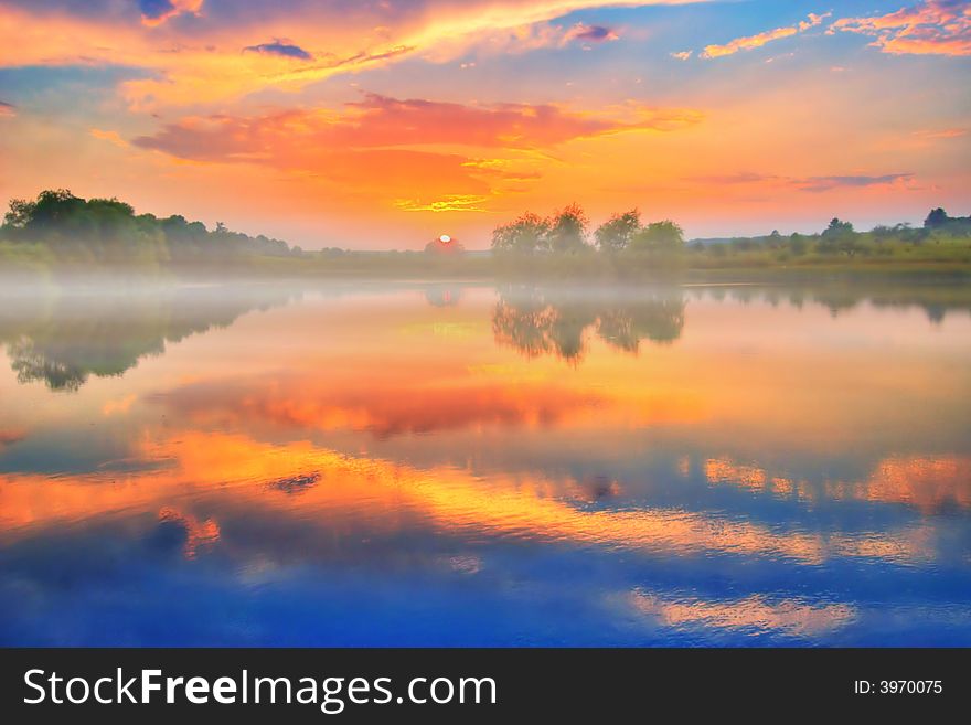 An image of sunrise on a lake. An image of sunrise on a lake