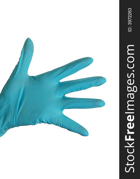 Blue gloved hand. Counting till five.