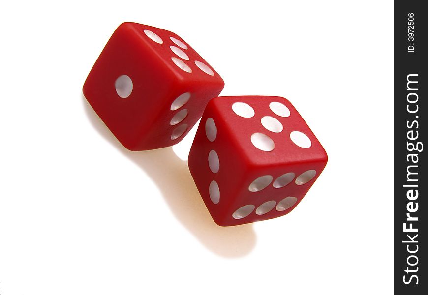Two playing roll the dice on  white background. Two playing roll the dice on  white background
