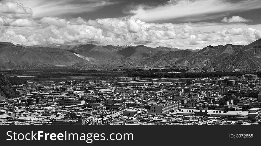 Panoramic view of the city of Shigatse in Tibet. Panoramic view of the city of Shigatse in Tibet