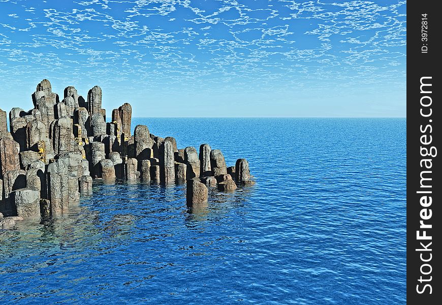 Large stones on a sea cost  - 3d illustration. Large stones on a sea cost  - 3d illustration.