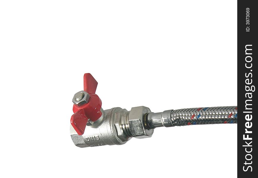 Flexible pipe and valve on a white background