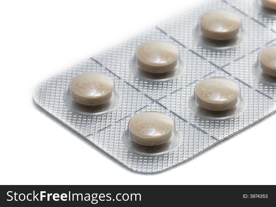 Medicines in closeup isolated on white background