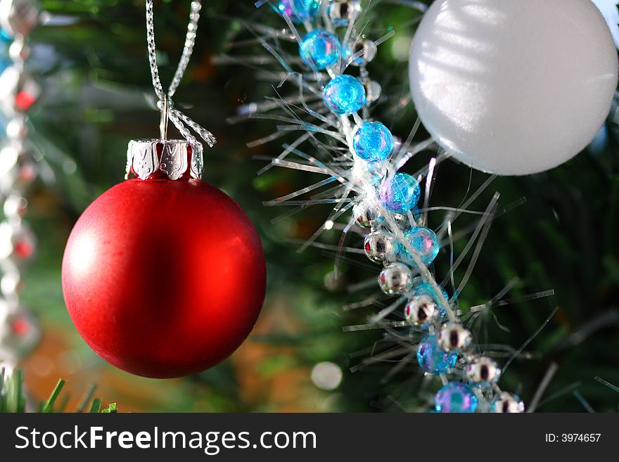 Christmas ornaments on Christmas tree. Christmas ornaments on Christmas tree