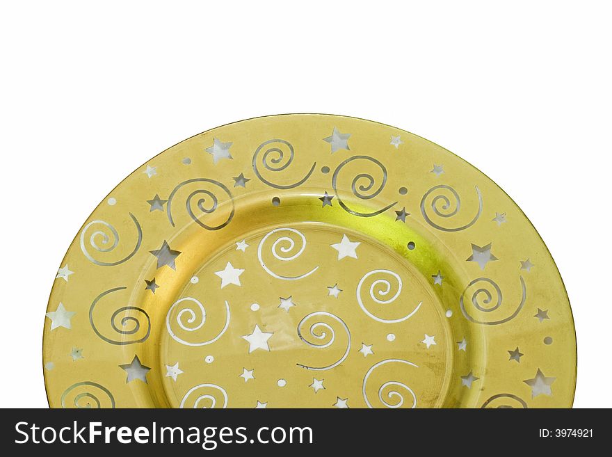 Golden oval plate with stars made from glass. Golden oval plate with stars made from glass