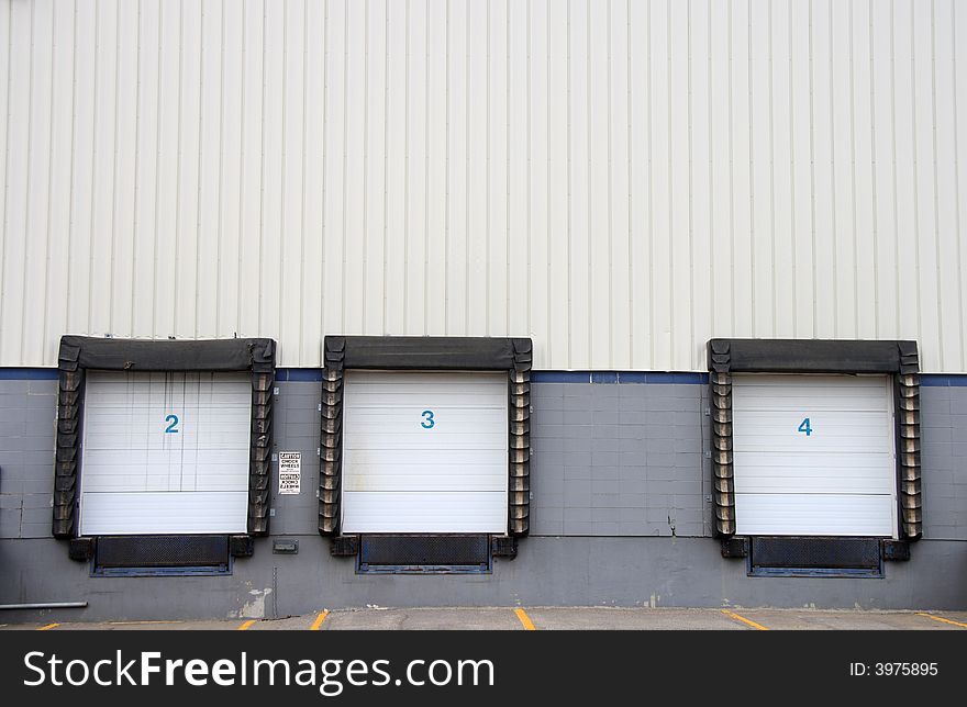 Detail of the loading dock on the outside of a large warehouse