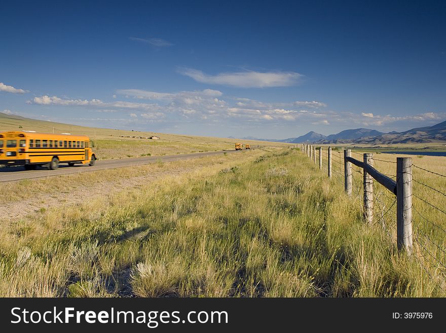 Blurred School Bus On The Road