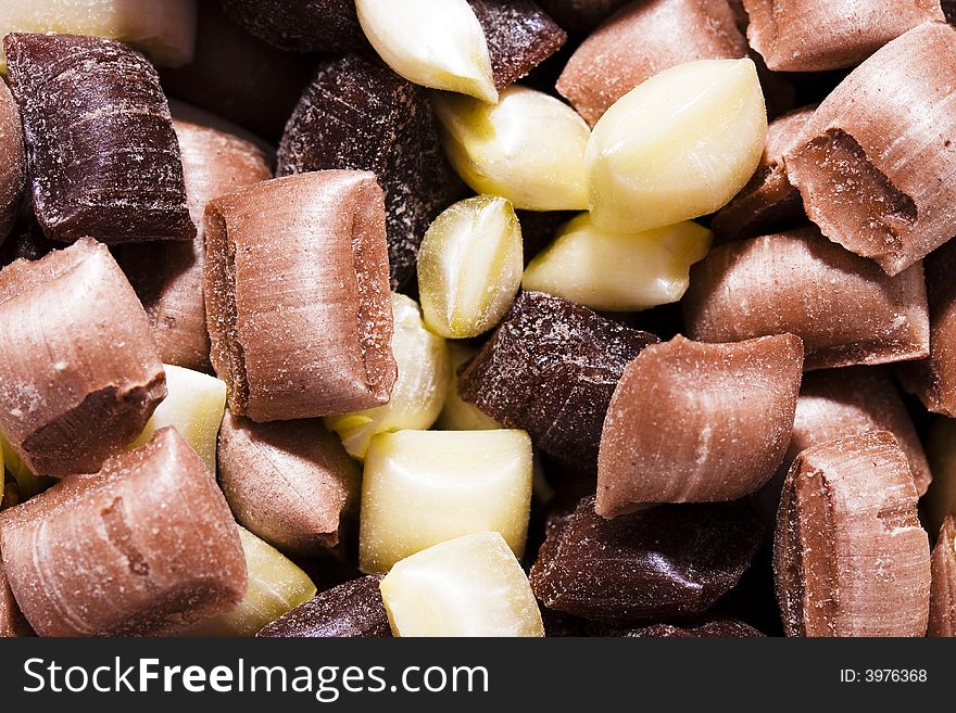 Close up of chocolate flavored candy background