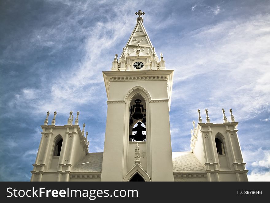 Catholic belfry in Tenerife Island, Spain. Drama toned.