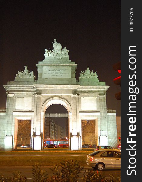 Night time shot of Puerta de Toldeo in Madrid