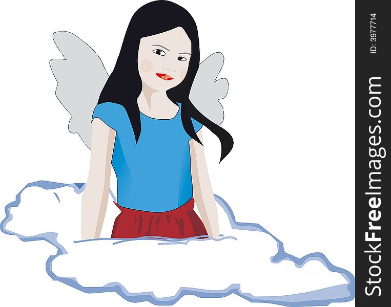 Illustration of pretty girl with angel wings