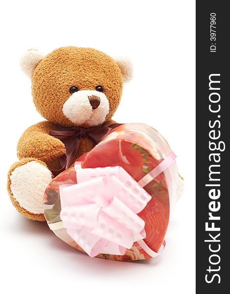 Classic Brown Teddy Bear With Heart-shaped Present