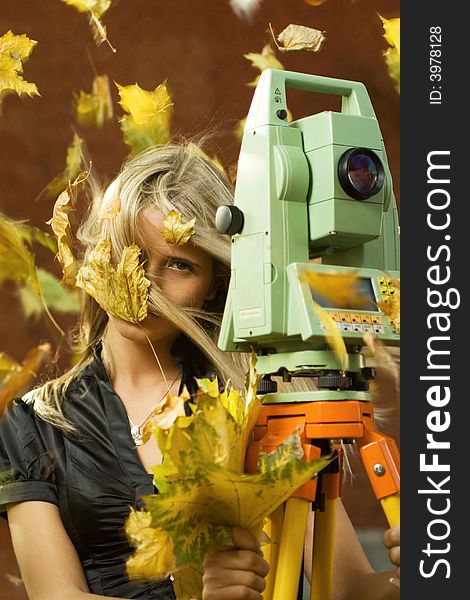 Girl And Total Station