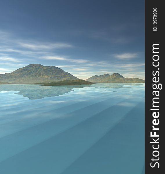 Beautiful seascape with islands. 3d image. Beautiful seascape with islands. 3d image
