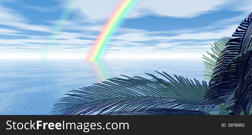 Beautiful seascape with rainbow. 3d image. Beautiful seascape with rainbow. 3d image