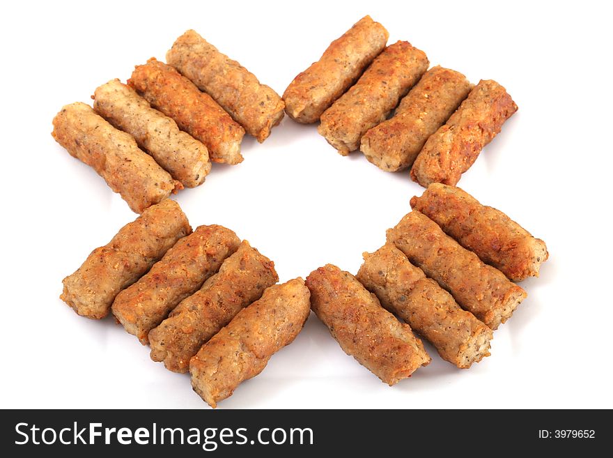 Shot of sausages isolated on white. Shot of sausages isolated on white