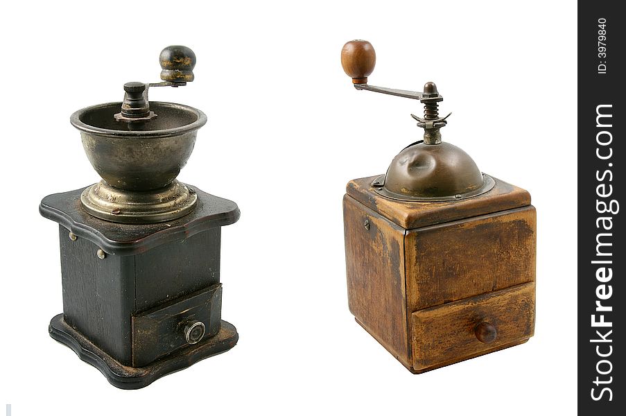 The set of two old coffe grinders. The set of two old coffe grinders