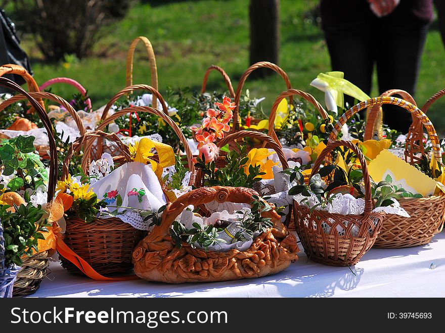 Easter basket before bless by the priest. Easter basket before bless by the priest