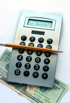 Calculator, Pencil And Twenty Dollars Bill Stock Photography Calculator, Pencil And Twenty Dollars Bill Stock Photography
