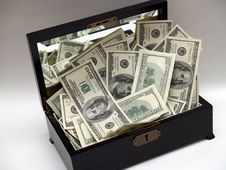 Money In A Wooden Box Royalty Free Stock Images