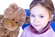 A Sweet Baby Girl With Her Teddy Bear Stock Images