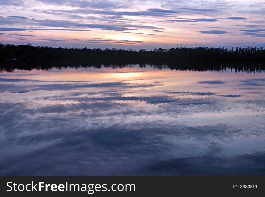 Abstract river and sunset background. Abstract river and sunset background