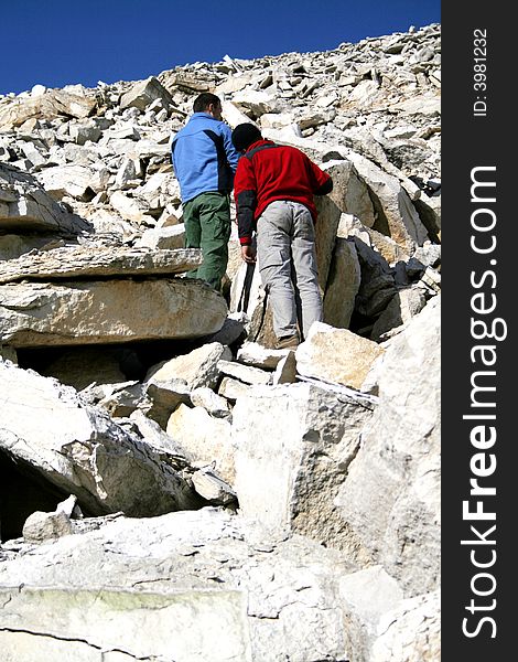 The ammonite searchers in a limestone quarry