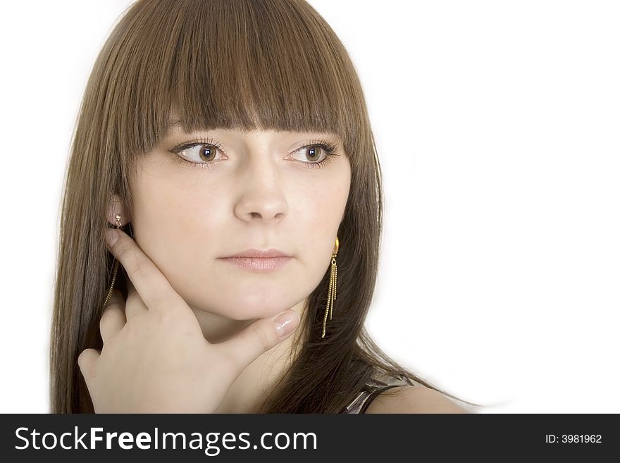 Cute brunette on white background