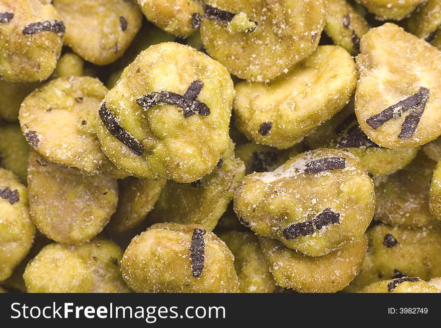 Wasabi beans background. asian snacks