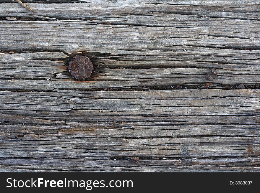 A macro picture of old wood and nail. A macro picture of old wood and nail