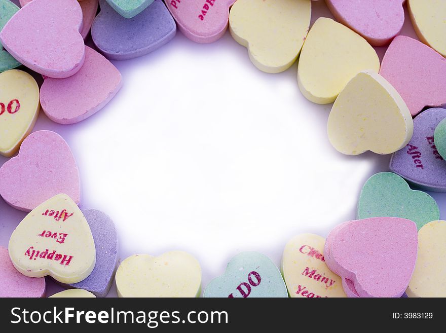Border of colorful candy hearts. Border of colorful candy hearts