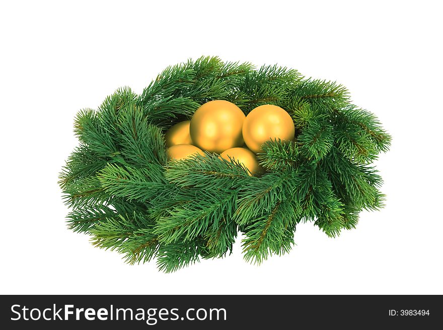 Glass balls on christmas tree branch. Glass balls on christmas tree branch