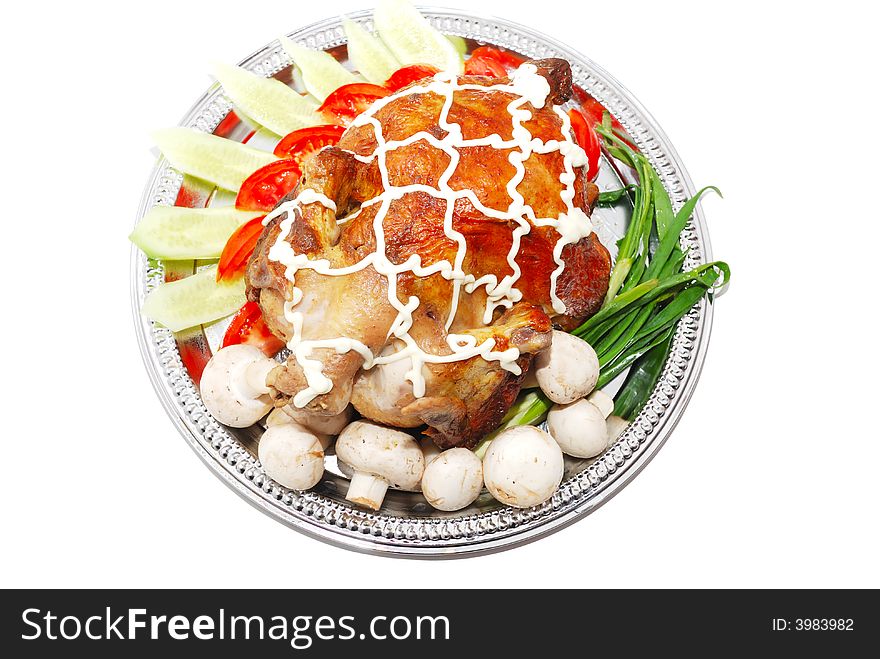 Grill chicken with mayonnaise and vegetables