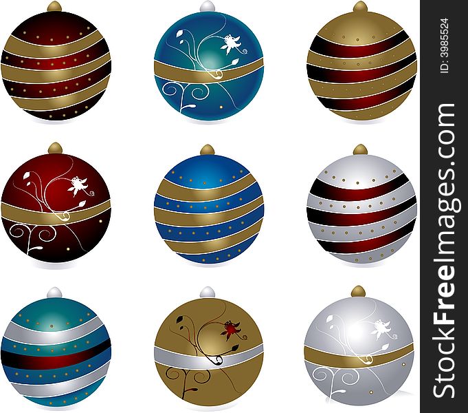 Christmas winter background - collection of christmas balls