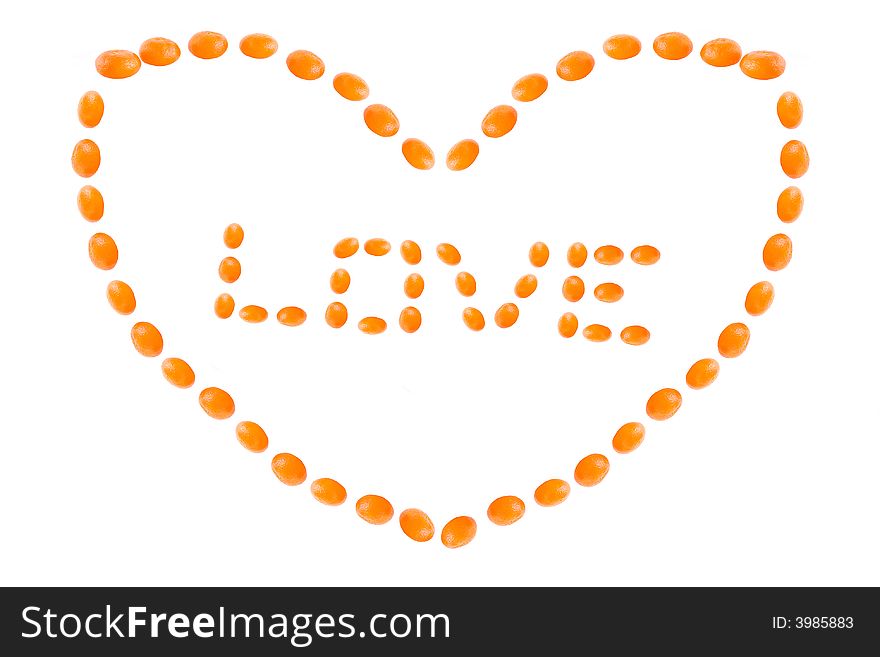Mandarine heart with love on a white background