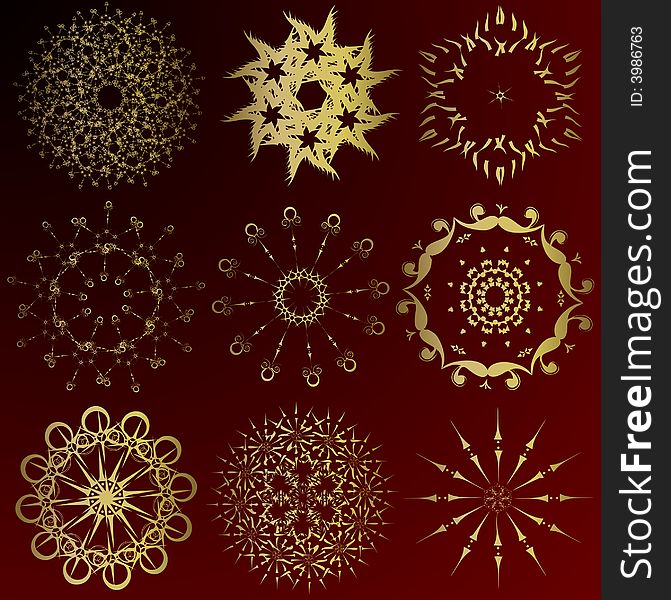 Collection of gold winter snowflakes - christmas background - HAPPY NEW YEAR!