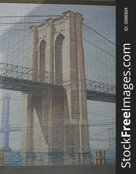 A mural of the Brooklyn Bridge.