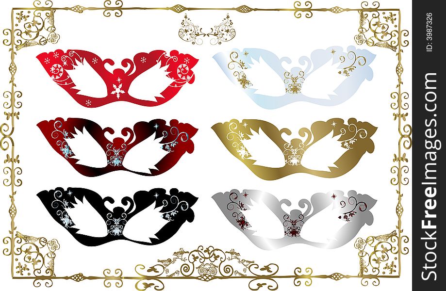 Collection of Carnival Mask -with floral ornament - Happy New Year!