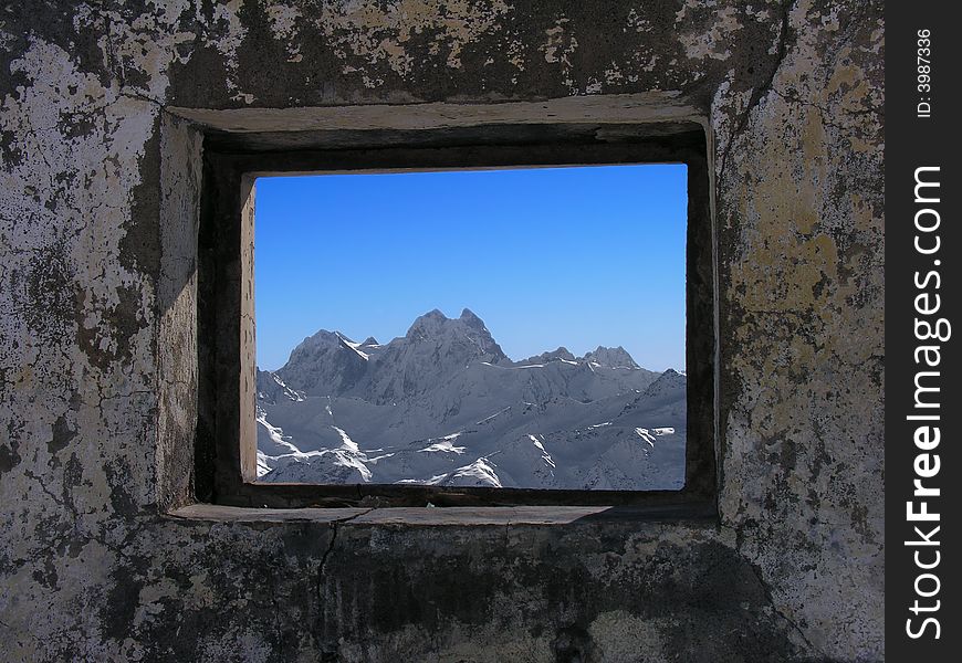 Kind on mountains from a window of the Caucasia