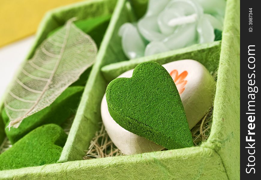 Green color's gift a set of aromas in the form of heart. Green color's gift a set of aromas in the form of heart