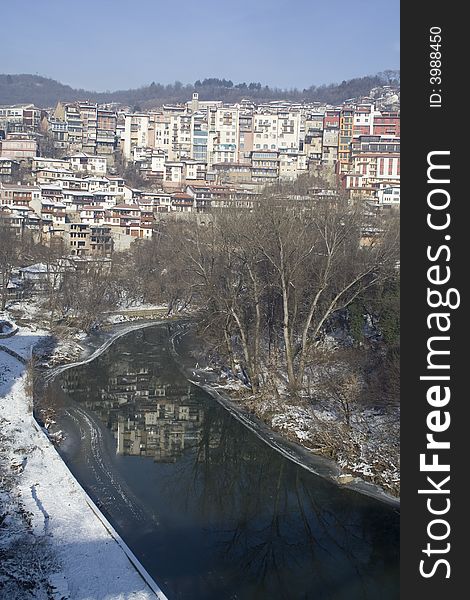 A view of the town of Veliko Tarnovo with Yantra river, Bulgaria