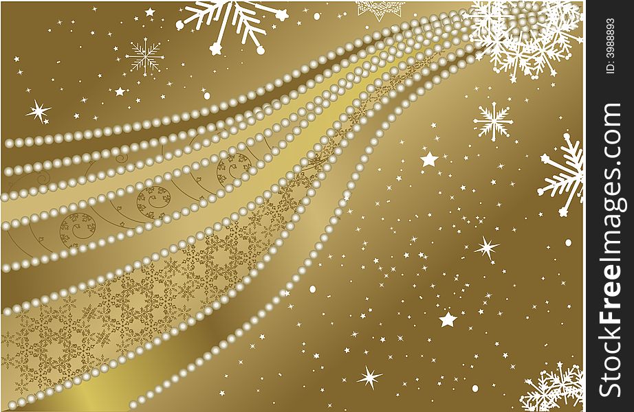 Gold christmas background - snowflakes -  illustration
