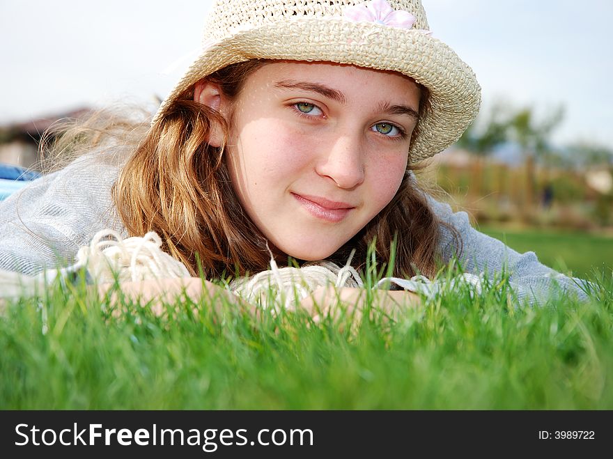 Young girl is enjoying herself at outdoor location